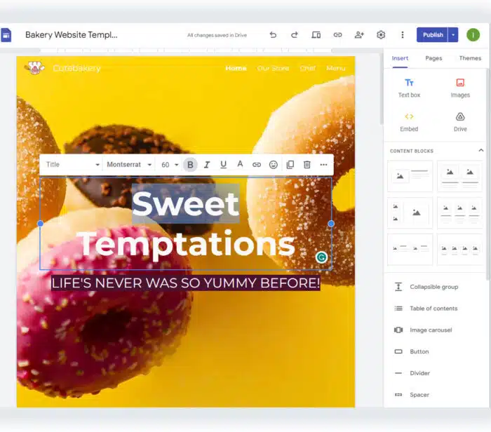 dessert google site dashboard google sites templates website and template